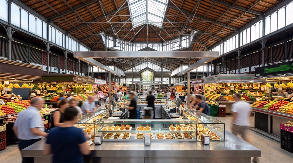 Restored iron market hall at Mercat de Sant Antoni, Barcelona