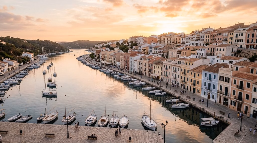 Mao harbour at golden hour, Menorca, Balearic Islands